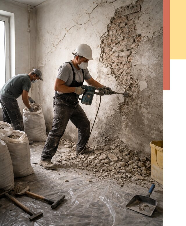 Демонтаж штукатурки со стен в Красном Сулине от 7348 руб/м² — быстро и недорого | ОТДЕЛОЧНИК-Крл