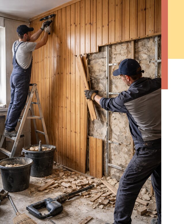 Демонтаж вагонки со стен в Красном Сулине от 1480 руб. — снятие, удаление, срочно | ОТДЕЛОЧНИК-Крл