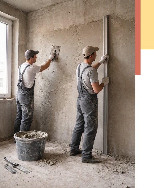 Штукатурка бетонных стен в Красном Сулине от 4593 руб/м² — качественно и быстро | ОТДЕЛОЧНИК-Крл