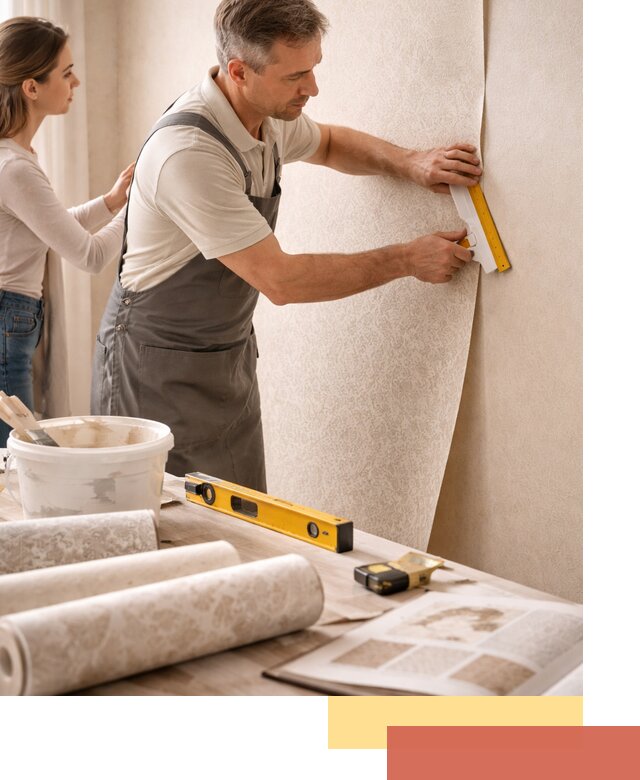 Поклейка обоев с подбором рисунка в Красном Сулине