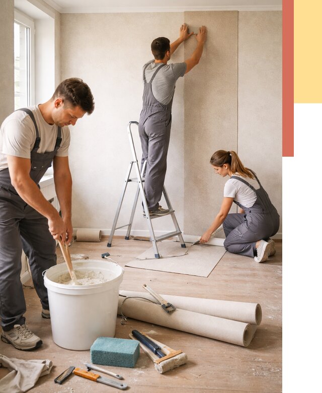 Оклейка стен обоями в Красном Сулине от 3572 руб/м2 — быстро и недорого | ОТДЕЛОЧНИК-Крл