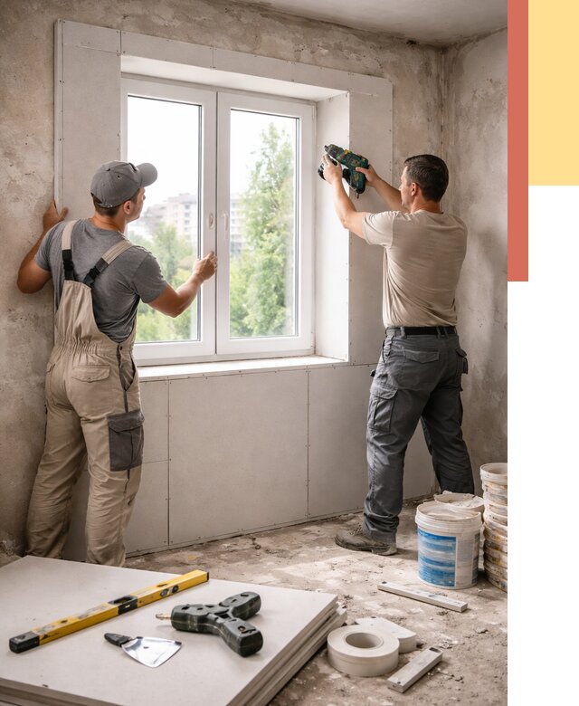 Монтаж откосов из гипсокартона в Красном Сулине от 4593 руб. под ключ | ОТДЕЛОЧНИК-Крл