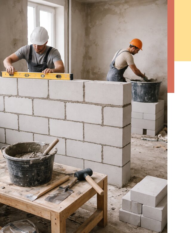 Кладка перегородок из газобетона в Красном Сулине от 3266 руб. под ключ | ОТДЕЛОЧНИК-Крл