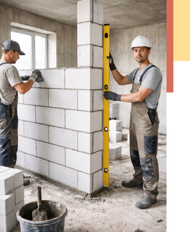 Кладка перегородок из пеноблока в Красном Сулине от 1837 руб. под ключ | ОТДЕЛОЧНИК-Крл