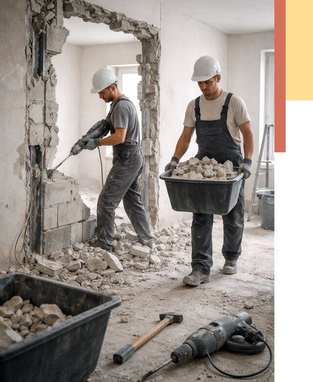 Демонтаж блоковых перегородок в Красном Сулине от 3827 руб. — быстро и недорого | ОТДЕЛОЧНИК-Крл