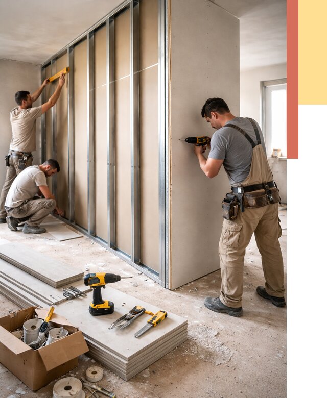 Монтаж однослойной перегородки из гипсокартона в Красном Сулине от 663 руб. | ОТДЕЛОЧНИК-Крл