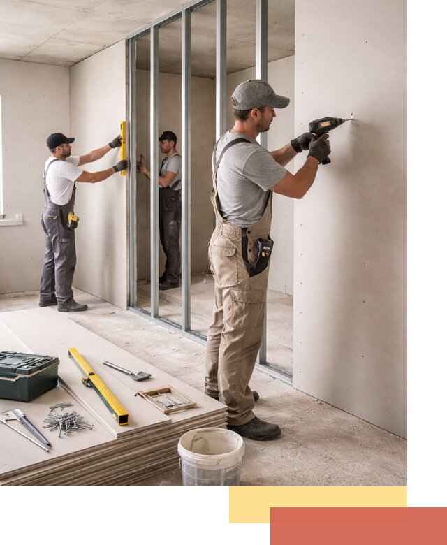 Однослойная перегородка из гипсокартона в Красном Сулине под ключ, монтаж и отделка