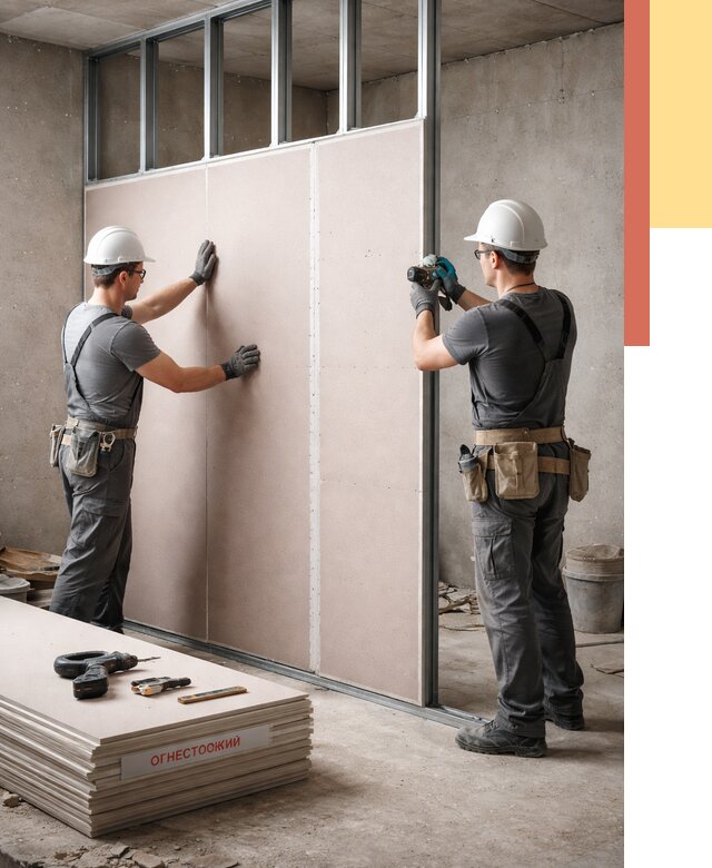 Перегородка из огнестойкого гипсокартона в Красном Сулине от 1888 руб. под ключ | ОТДЕЛОЧНИК-Крл