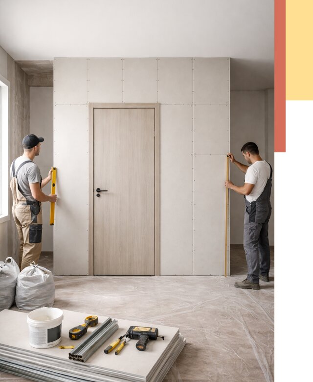 Перегородка из гипсокартона с дверью в Красном Сулине от 4593 руб. под ключ | ОТДЕЛОЧНИК-Крл