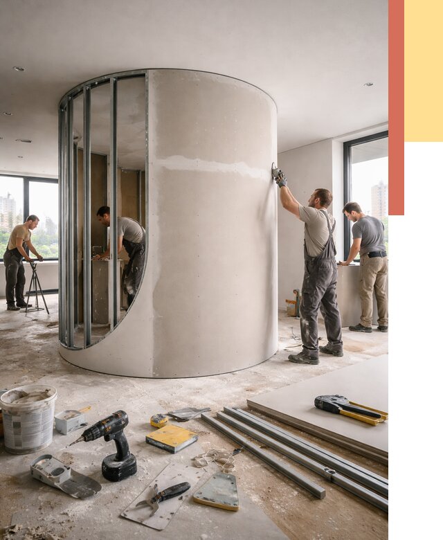 Радиусная перегородка из гипсокартона в Красном Сулине от 2960 руб. под ключ | ОТДЕЛОЧНИК-Крл