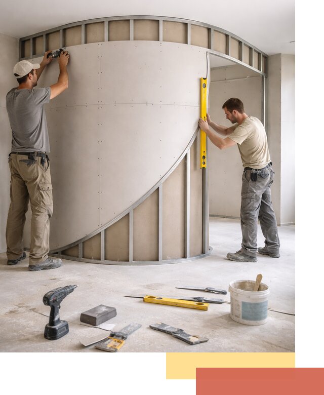 Радиусная перегородка из гипсокартона в Красном Сулине под ключ