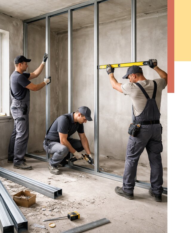 Монтаж каркаса перегородки из профиля в Красном Сулине от 765 руб. | ОТДЕЛОЧНИК-Крл