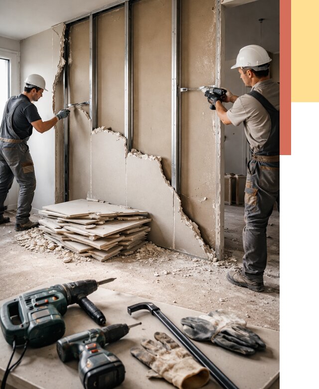 Демонтаж перегородки из гипсокартона в Красном Сулине от 1225 руб. быстро и недорого | ОТДЕЛОЧНИК-Крл