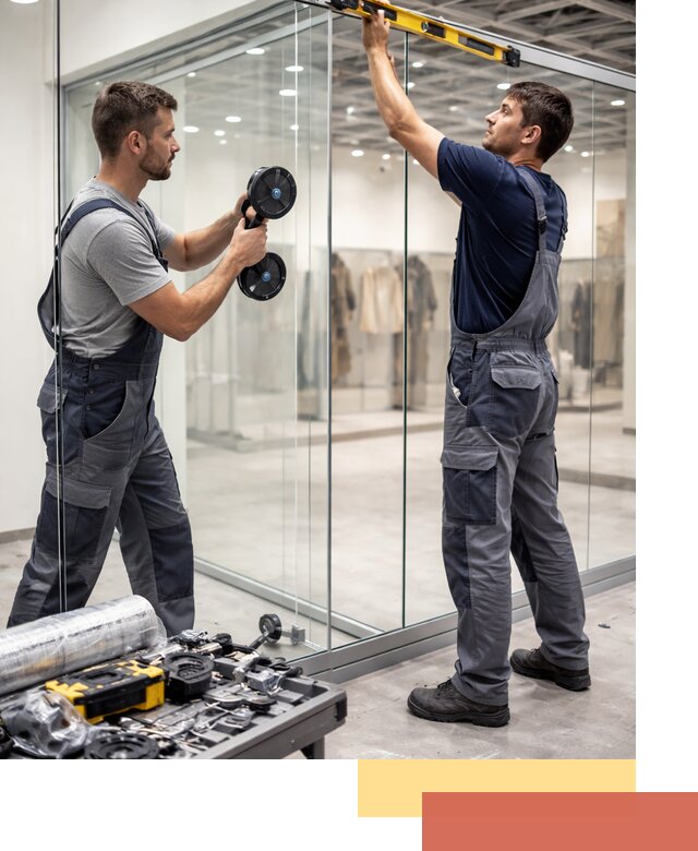 Стеклянные перегородки для магазинов в Красном Сулине — монтаж и установка