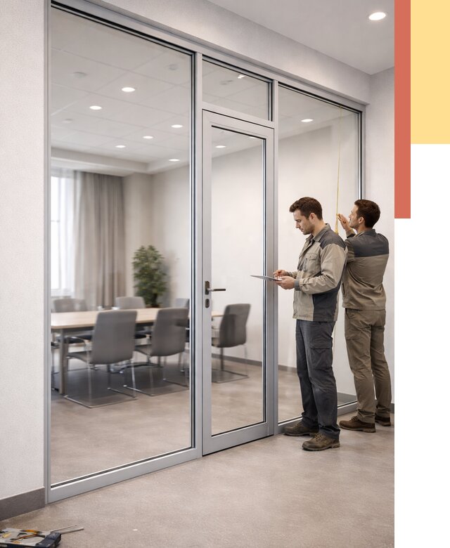 Установка и монтаж алюминиевых перегородок со стеклом в Красном Сулине от 8369 руб. | ОТДЕЛОЧНИК-Крл