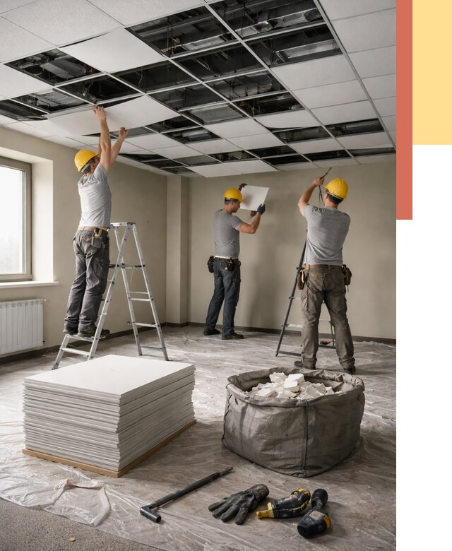 Демонтаж потолка Армстронг в Красном Сулине от 4593 руб. быстро и недорого | ОТДЕЛОЧНИК-Крл