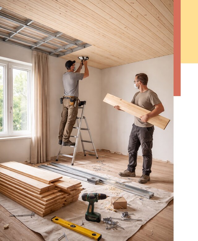 Монтаж потолка из вагонки в Красном Сулине от 6634 руб. | Быстро и недорого — ОТДЕЛОЧНИК-Крл