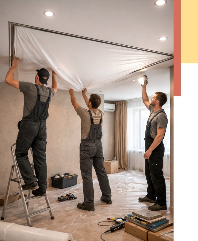 Монтаж ПВХ натяжного потолка в Красном Сулине от 3572 руб. под ключ | ОТДЕЛОЧНИК-Крл