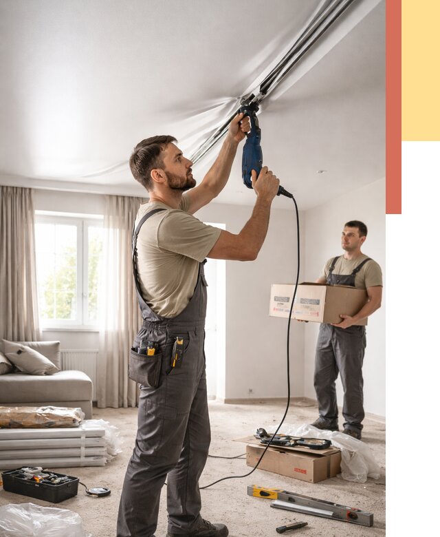 Монтаж сатинового натяжного потолка в Красном Сулине от 3572 руб. | Быстро, недорого — ОТДЕЛОЧНИК-Крл