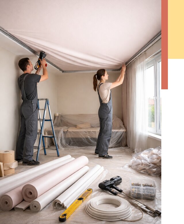 Монтаж цветного натяжного потолка в Красном Сулине от 4287 руб/м² — быстро и недорого | ОТДЕЛОЧНИК-Крл