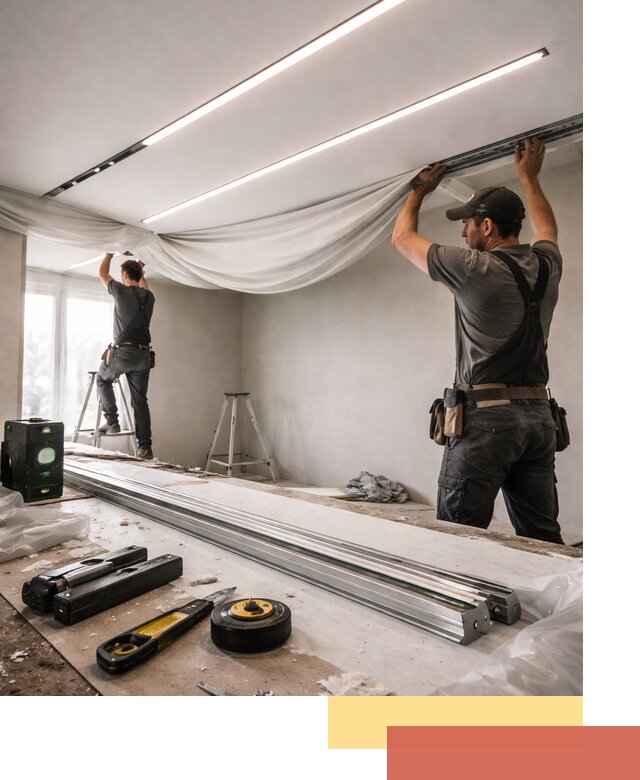 Монтаж натяжных потолков со световыми линиями в Красном Сулине