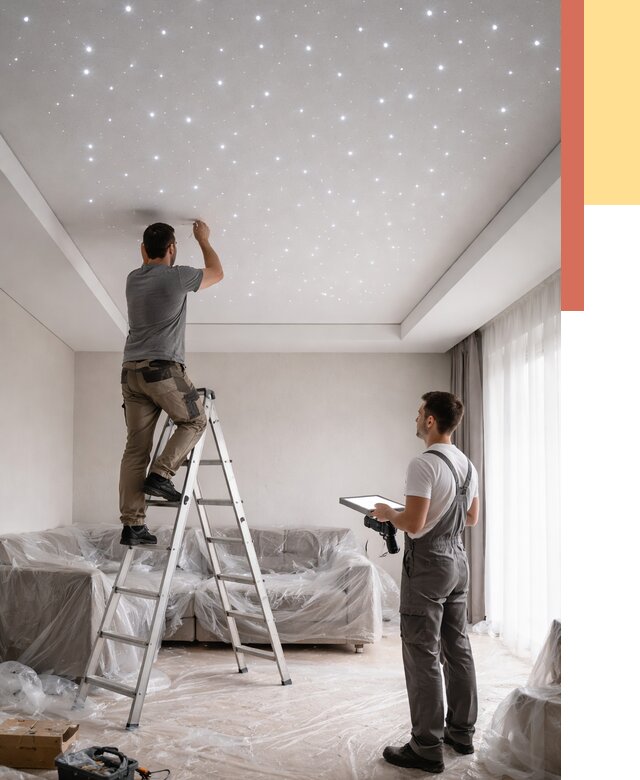 Монтаж натяжного потолка «звездное небо» в Красном Сулине от 6634 руб. | ОТДЕЛОЧНИК-Крл