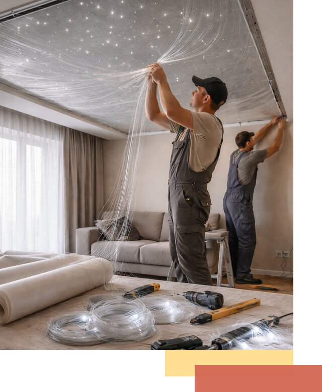 Монтаж натяжного потолка «Звездное небо» в Красном Сулине