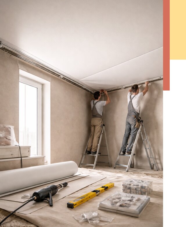 Монтаж натяжного потолка в спальне в Красном Сулине от 3878 руб. под ключ | ОТДЕЛОЧНИК-Крл