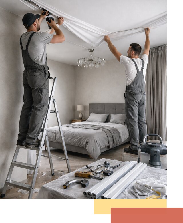 Монтаж натяжного потолка в спальне в Красном Сулине