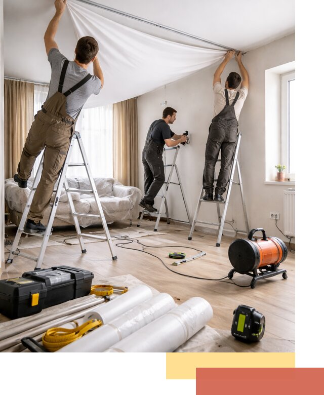 Монтаж натяжного потолка в гостиной в Красном Сулине