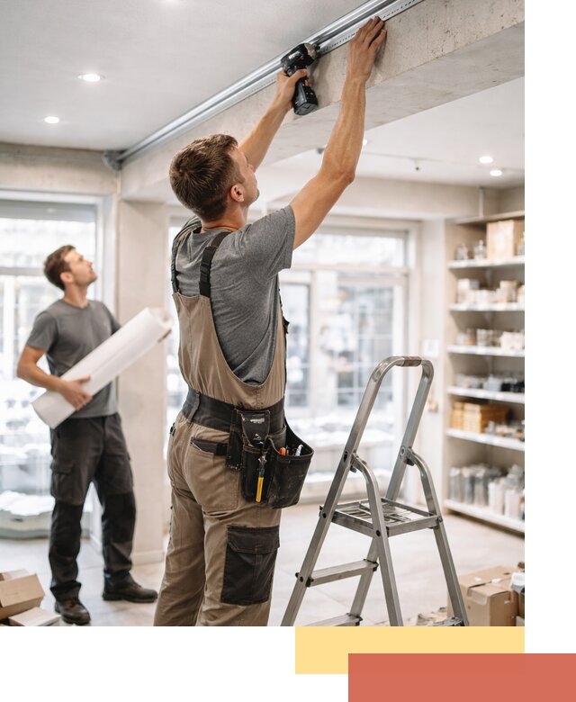 Монтаж натяжных потолков в магазине в Красном Сулине