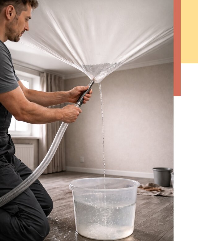 Слив воды с натяжного потолка в Красном Сулине от 2552 руб. быстро и недорого | ОТДЕЛОЧНИК-Крл