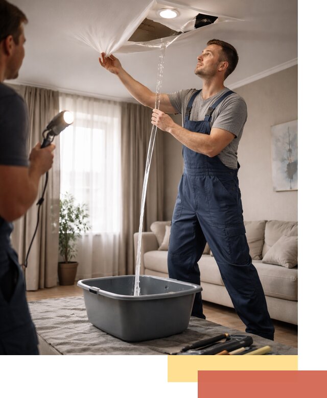 Слив воды с натяжного потолка в Красном Сулине быстро и аккуратно