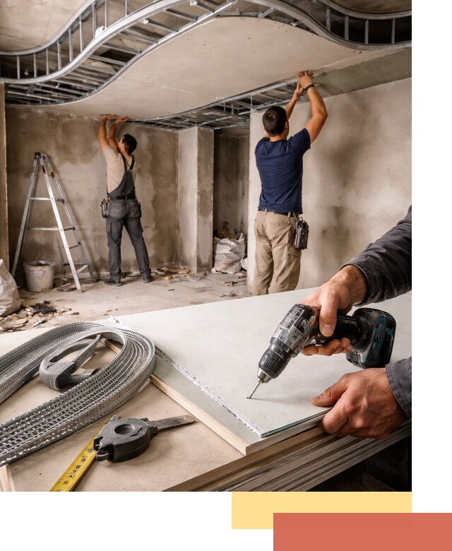 Криволинейный потолок из гипсокартона в Красном Сулине — монтаж и отделка